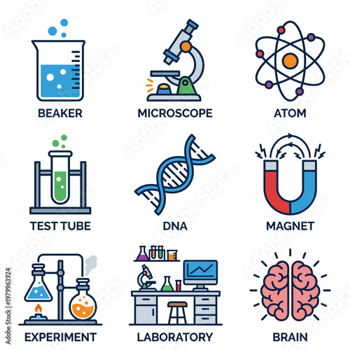 Science Laboratory Equipment and Symbols.