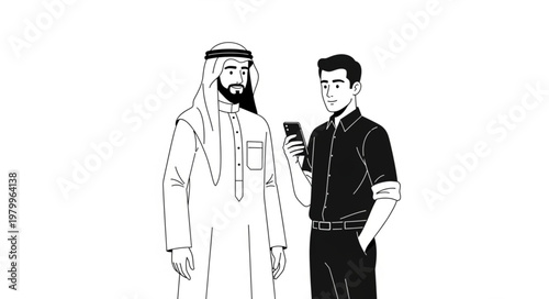 Interview with Arab man and another person in black shirt.