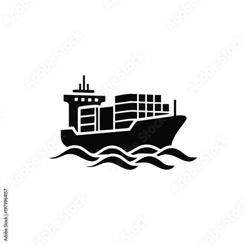 cargo ship, container ship, freight vessel, black icon, transportation symbol