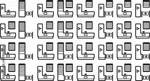 A pattern of stylized toilet and sink, perfect for illustrating bathroom designs or sanitary concepts. 