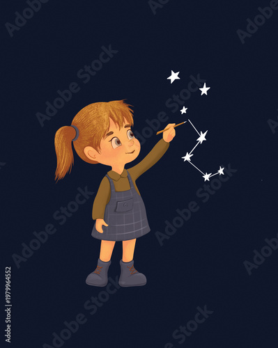 A little girl raised her hand to the stars