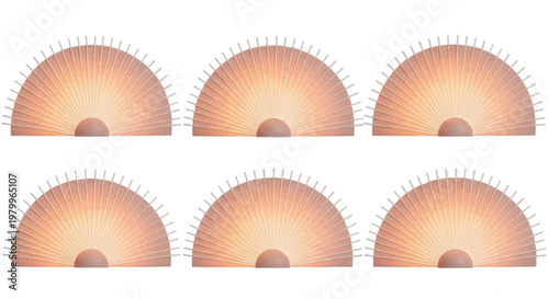 Traditional wooden folding fans set, elegant bamboo hand fan collection, 6 decorative oriental fans with radial ribs, minimalist summer fashion accessories