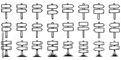 A collection of wooden signs on poles Vector