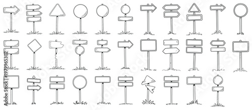 A collection of various blank signs on poles Vector