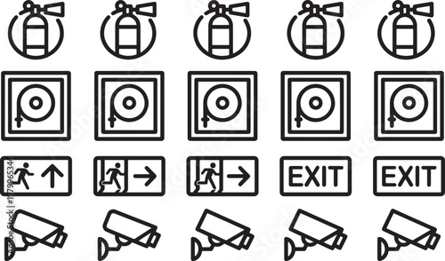 Safety Icon Collection, featuring essential safety and security symbols in a clean, easily recognizable style, perfectly suited for emergency and informational purposes.