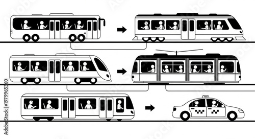 Illustration of different modes of public transportation evolving.