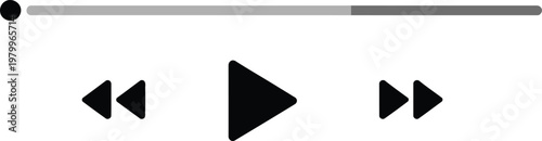 Minimalist media player interface with playback controls including play fast forward and rewind icons for streaming