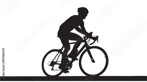 Silhouette of cyclist riding bicycle, fitness concept
