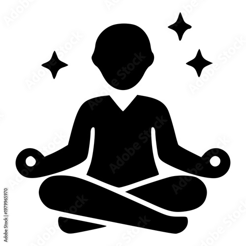Photography Mindfulness : A person sitting in a lotus meditation pose, surrounded by sparkles representing peace and clarity
