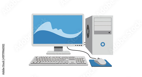 Desktop computer with monitor, keyboard, mouse and system unit