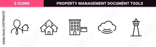 Minimalist real estate and home rental service line icon set