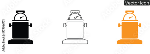 Set of vector fire hydrant icons in black, line art, and orange on white background for various design uses