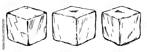 Sugar cube set with rough sketchy line art design featuring sugar, candy, sweet with white background and fine detail and subtle shading