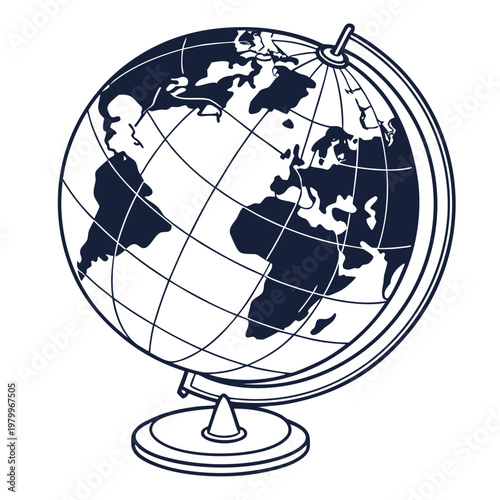 A blue and white illustration of a globe