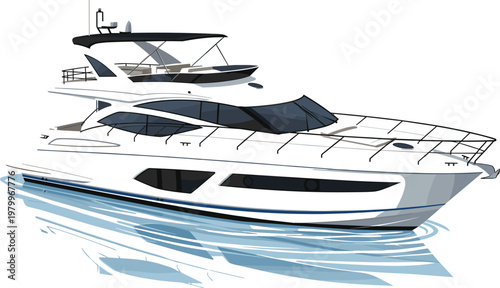 Luxury motor yacht vector illustration featuring modern white cruise boat sailing on ocean water elegant marine transport design