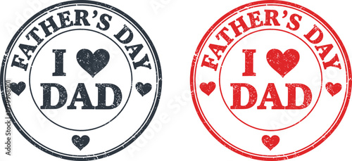 Celebrating fathers day heartfelt 'i love dad' stamp designs in black and red for special occasions
