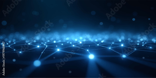 Glowing blue fiber optics background featuring a digital burst of light stars and energy beams for a shiny technological illustration