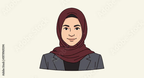 Woman with hijab portrait illustration for business and education concepts