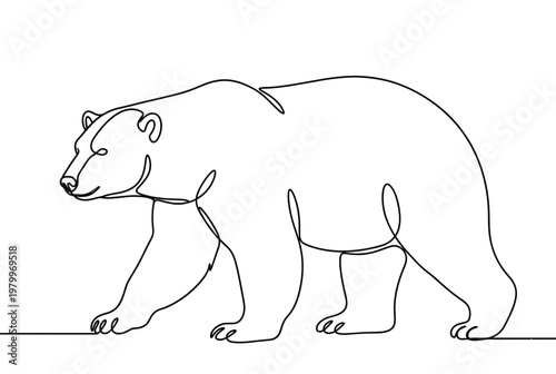 Minimalist One Line Drawing of a Polar Bear Walking, Continuous Line Art Vector Illustration of Arctic Wildlife Animal Isolated on White Ground