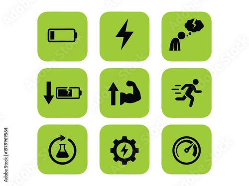 Set of Nine Energy and Performance Concept Icons.