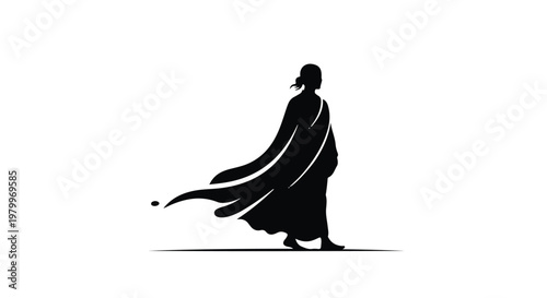 Silhouette of a woman in a flowing white dress dancing gracefully like a bride illustration