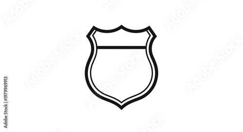 Blank Shield Emblem Outline, Security and Protection Symbol, Vector Graphic