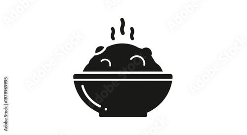 Steaming Bowl of Rice Icon Silhouette