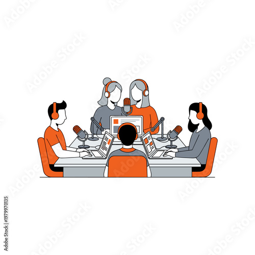 Collaborative team engaged in a virtual podcast recording session