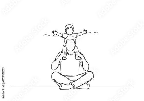 Father and Son Continuous One Line Drawing, Minimalist Parent and Child Bonding Sketch for Family and Fatherhood Concepts