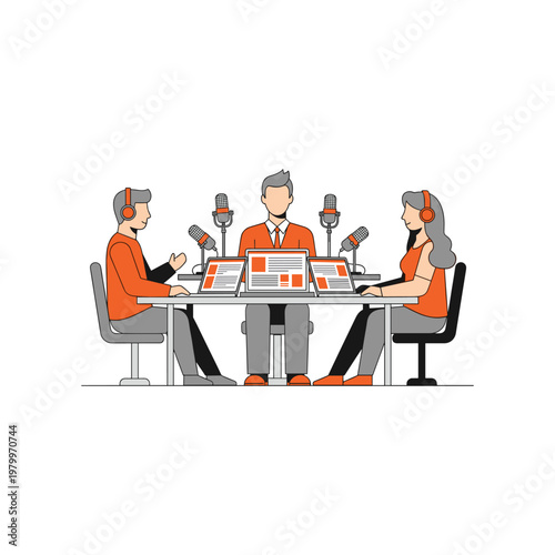 Three individuals participating in a live radio or podcast discussion