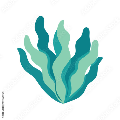 Seaweed vector illustration in flat style, abstract green aquatic plant clipart