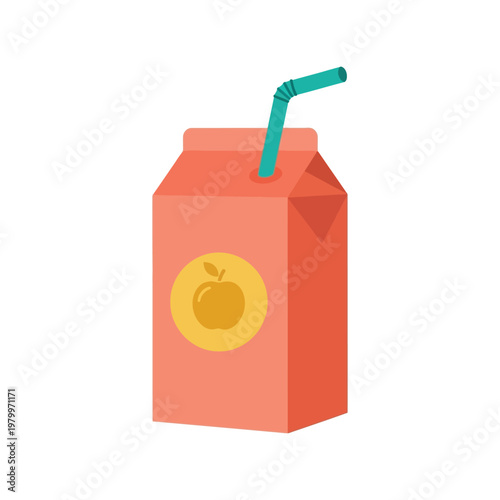 Fruit Juice Box Vector Illustration with Straw and Apple Icon Isolated on White Background