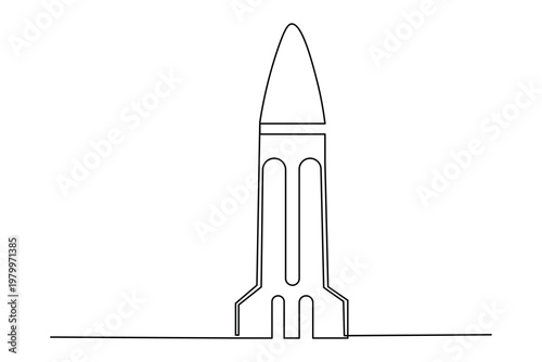 Rocket continuous one line drawing minimalist space launch vector illustration