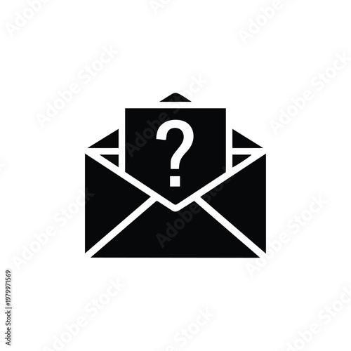 Question Mark Mail, Mysterious Envelope Icon, Black Message Symbol, Flat Design