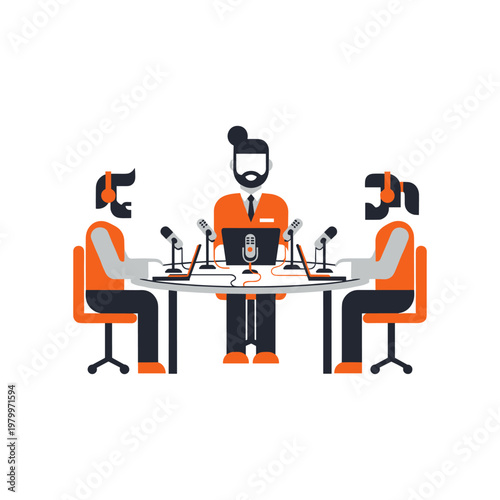 Three professionals participating in a podcast recording session together