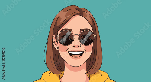 Woman with sunglasses smiling on a turquoise background vector illustration