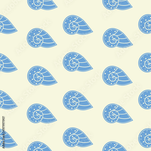 Seashell seamless pattern in beige and blue