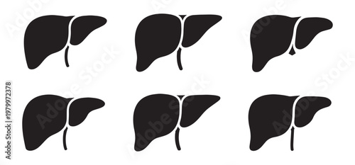 Liver minimal silhouette vector icon set human organ anatomy symbols in solid medical illustration style