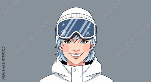 Woman with winter sport goggles ready for adventure in cold weather