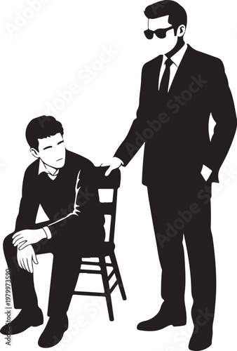 Business Leadership and Guidance Silhouette, Mentor Helping Employee Concept.