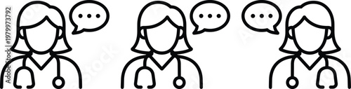 Doctor consultation icons set with speech bubbles medical communication healthcare support avatar line style vector illustration