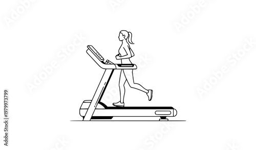 Modern gym treadmill illustration with running person indoor fitness equipment vector isolated