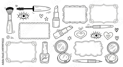 Collection of makeup and cosmetic items.