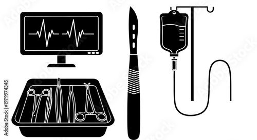 Professional Medical Surgery Equipment and Hospital Healthcare Icons Set - High Quality Adobe Illustrator Vector