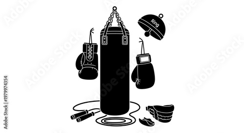 Professional Boxing Training Equipment and Martial Arts Fitness Set - High Quality Adobe Illustrator Vector