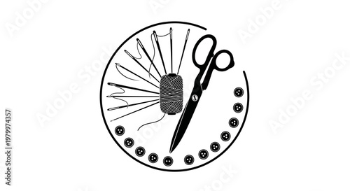 Creative Sewing Tailor Shop Logo Design with Scissors and Thread - High Quality Adobe Illustrator Vector