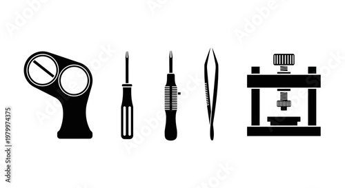 Professional Watchmaker Repair Tools and Jewelry Maintenance Equipment Set - High Quality Adobe Illustrator Vector