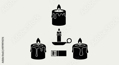 Decorative Burning Wax Candles and Matchbox Lighting Set - High Quality Adobe Illustrator Vector