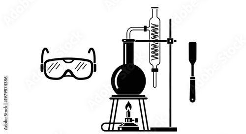 Professional Chemistry Laboratory Experiment Equipment and Science Research Set - High Quality Adobe Illustrator Vector
