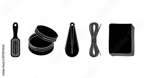 Professional Shoe Care Kit with Brush Polish Cream Shoe Horn and Laces - Adobe Illustrator Vector